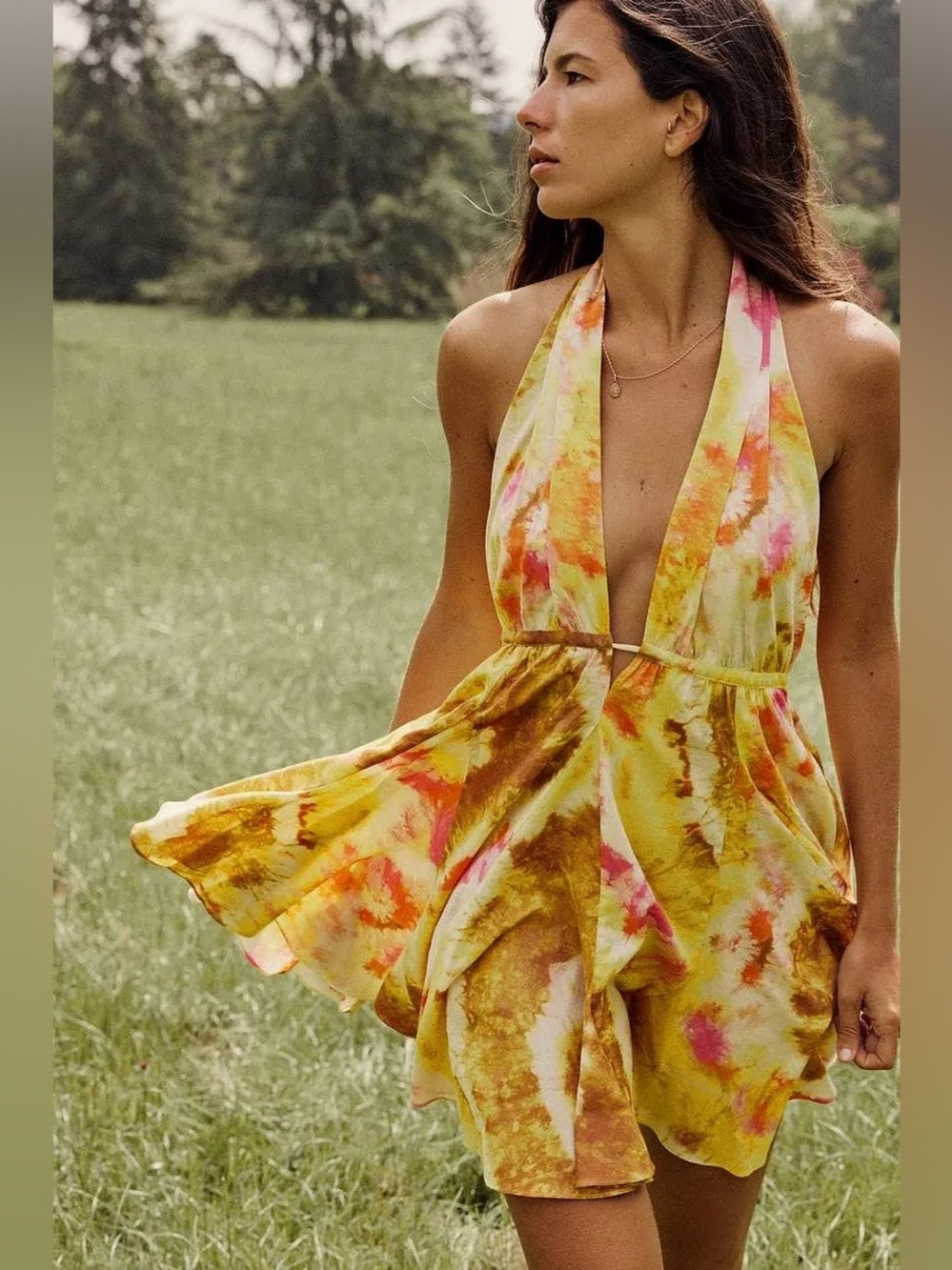 Zara Floral Cami Tapered Waist V-Neck Mini Dress - Picture 3 of 6